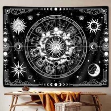 Sole e Luna Zodiaco Bianco e Nero Wall Art Extra Large Arazzo Tessuto Poster