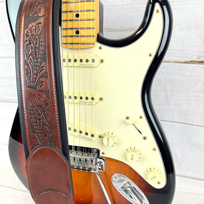 Walker And Williams G-110 Mahogany Brown Padded Strap with Embossed Tooling 
