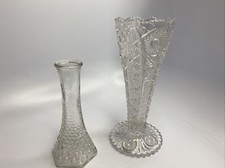2 Glass Vases 1 Knobbed One Pressed ? Smaller Knobbed 1 E O Brody Co Made In USA