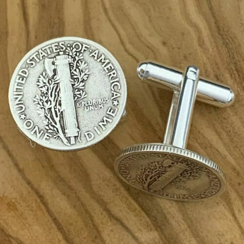 New Cufflinks w/ Vintage 90% 900 Silver Liberty Tails Side Dime Currency Money - Picture 4 of 10
