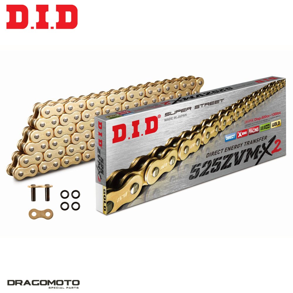 Chaîne moto DID 525ZVMX2 X-RING Or 112 maillons : Performance et Longévité