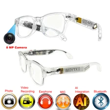 Smart Glasses Photo Video Recording AI Translation 8MP Camera and Bluetooth-Com