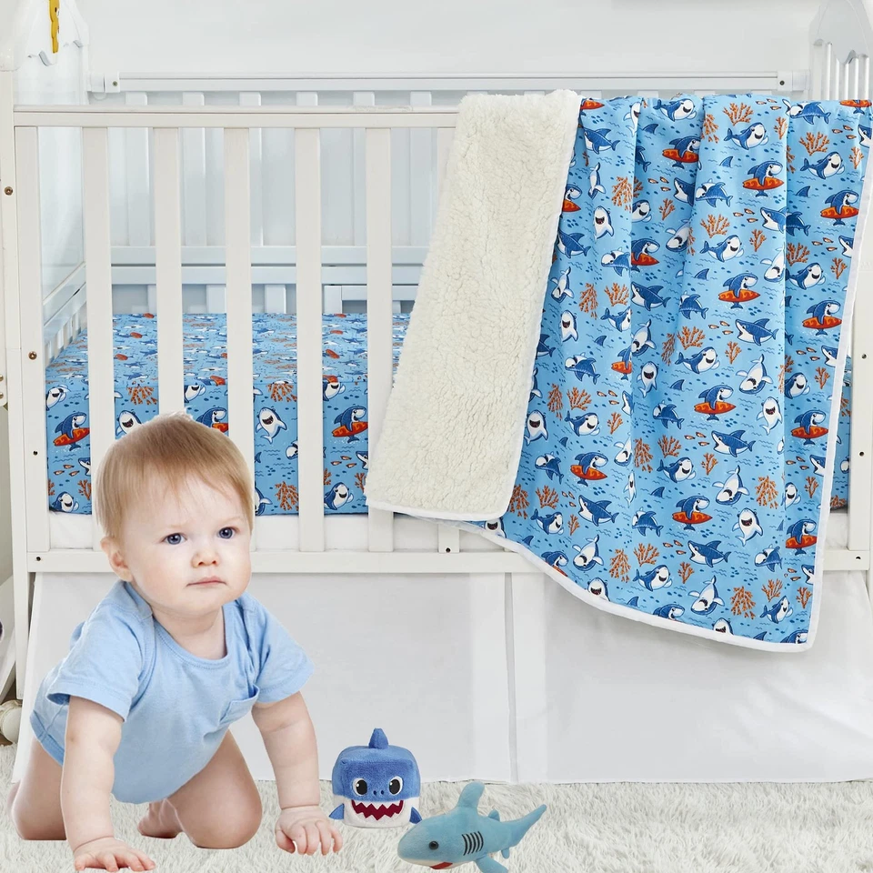 Juegos de cama Ocean de 3 piezas para cuna para niños o niñas 100 % algodón peces marinos coral... Foto 4 de 4