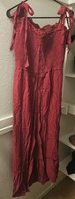 ZESICA XXL Burgundy Red Smocked Maxi Dress Tie Shoulder Ruffle Hem Boho Summer