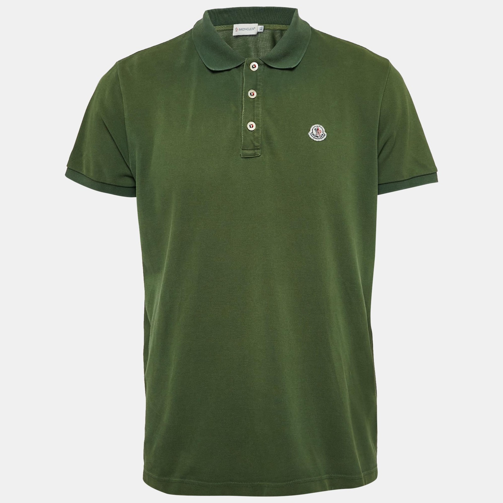 Moncler Green Cotton Pique Polo Shirt with Logo Applique XL