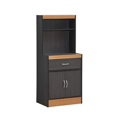 Hodedah Tall Open Shelves Kitchen Cabinet, Black-Beech