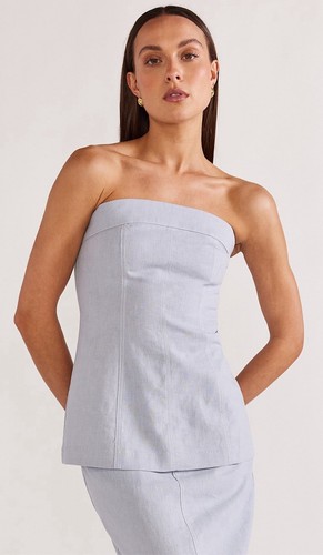 Staple The Label Top Women Medium Blue Harvest Bodice Linen Cotton Rp $129