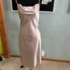 Birdy Grey Sz M Soft Champagne Satin Slip Cowl Neck Dress Lined Formal A356