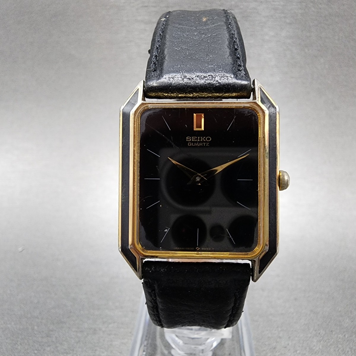 Seiko Tank Watch Men 26mm Black Dial Gold Tone 6530-5589 New