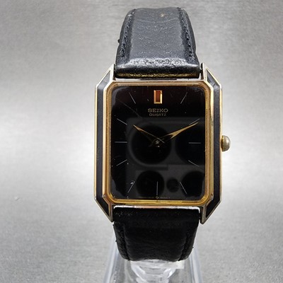 Seiko Tank Watch Men 26mm Black Dial Gold Tone 6530-5589 New