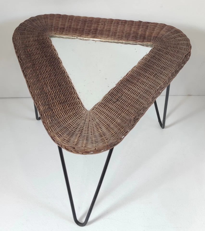 TABLE BASSE MIROIR ROTIN MATHIEU MATEGOT DESIGN 50 era GUYS GUARICHE HITIER - Photo 4/4