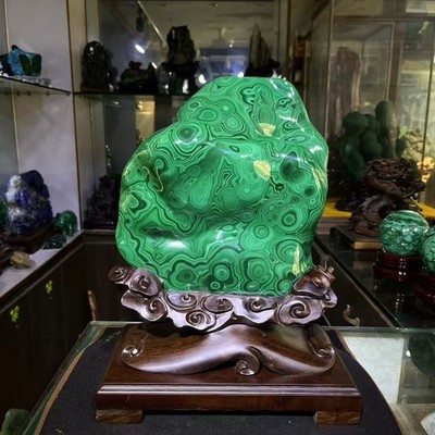 23.65LB TOP Natural malachite quartz carved crystal Mineral specimen+stand