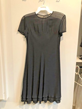 Elegant Melinda Eng Silk LBD Tiered Black Dress, Sheer Short Sleeves Size M EUC