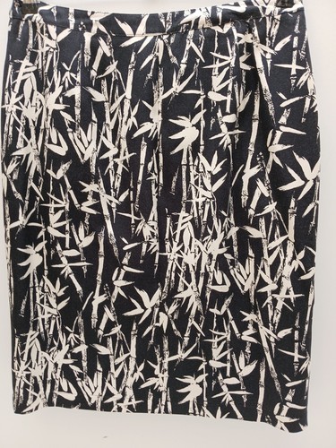 Jaeger size 14 Silk Black & White Bamboo Skirt front pockets Front Split L 24". - Picture 14 of 20