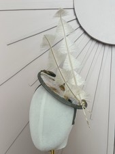 Fascinator Hat Wedding Races Floral  Feather Headpiece Vintage Base Sage Cream