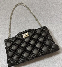 INC Classic Glam Quilted Faux Leather Black Purse, Clutch Or Shoulder