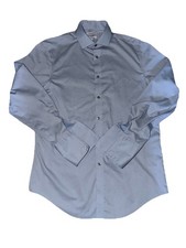 Mens Calvin Klein 32/33 Dress Shirt Blue Solid Cotton Size L Long Sleeve