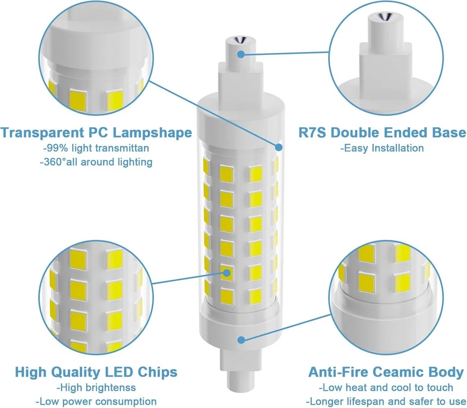 R7S LED Bulb Dimmable, 120V 100W 78mm T3 J Type Halogen Bulb, White 5000K,2 Pack - Image 4 of 4