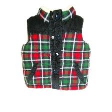 Gymboree Boy  s Vest, Green Red Plaid, Fleece Lined, Snap Closures, Size 6-12 Mos