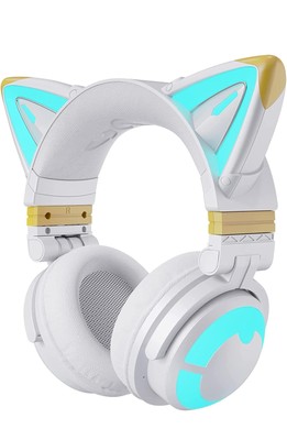 YOWU RGB Cat Ear Headphone Wireless Bluetooth 5.0 Foldable Gaming Pink, USB-C