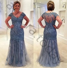 Lace Mother of the Bride Dresses Wedding Party Dress V Neck Illusion Back Formal