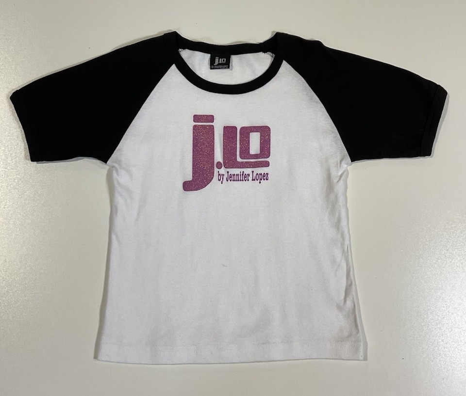 Vintage Jennifer Lopez J.Lo Baby Tee Sz S Glitter McBling Raglan Y2K