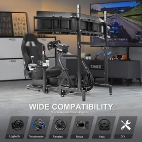 Marada Racing Simulator Cockpit With Seat &Triple Monitor Stand Fit Logitech G29