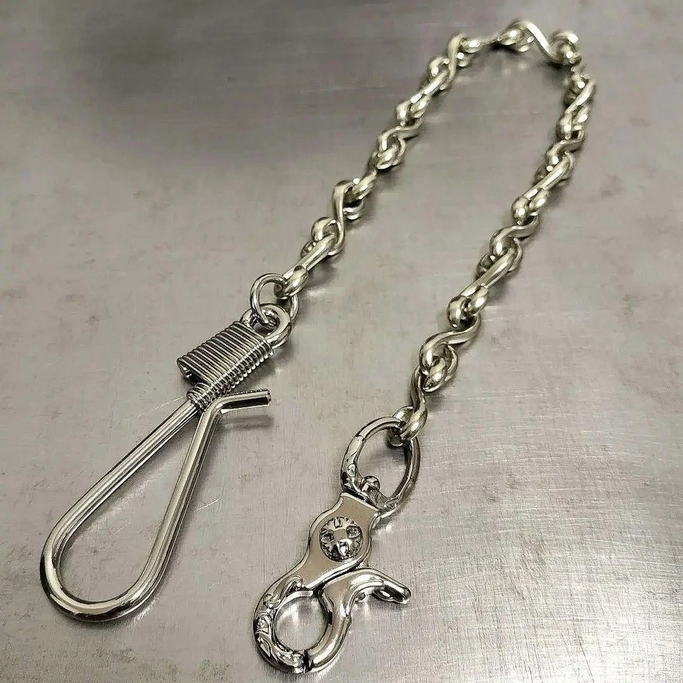 Cadena billetera de 10 mm gancho en S de latón y cobre blanco, bobina de plata vintage como nueva Foto 4 de 4