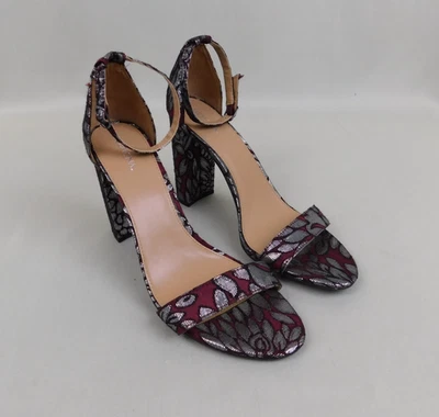 Merona Lulu Brocade Block Heel Open-Toe Ankle Strap Sandals 11, Burgundy #9485 - Image 1 of 4