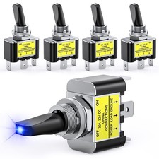 5PCS Heavy-Duty 30A LED Toggle Switch Set for Vehicles - Blue Lighted SPST