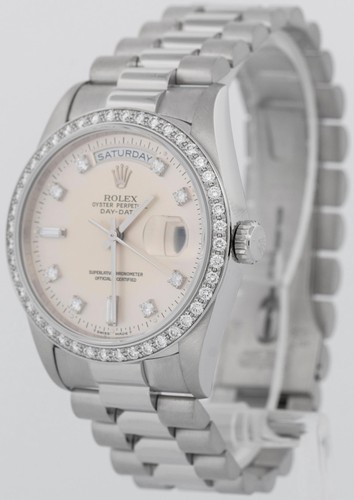 Rolex Day-Date President FACTORY DIAMOND 36mm Silver 950 Platinum Watch 18346 - Picture 3 of 10