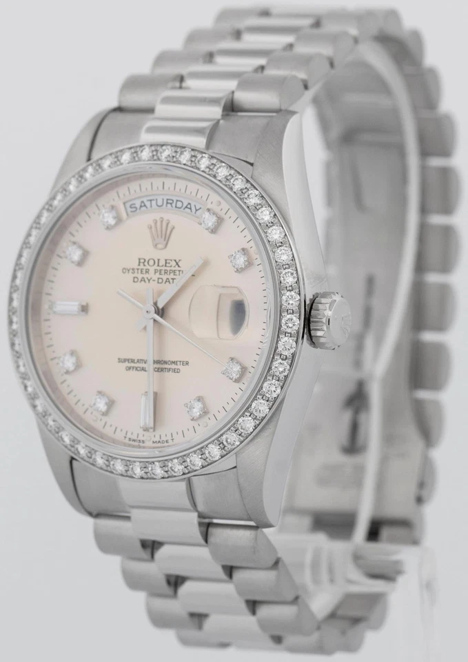 Rolex Day-Date President FACTORY DIAMOND 36mm Silver 950 Platinum Watch 18346 - Image 3 of 4