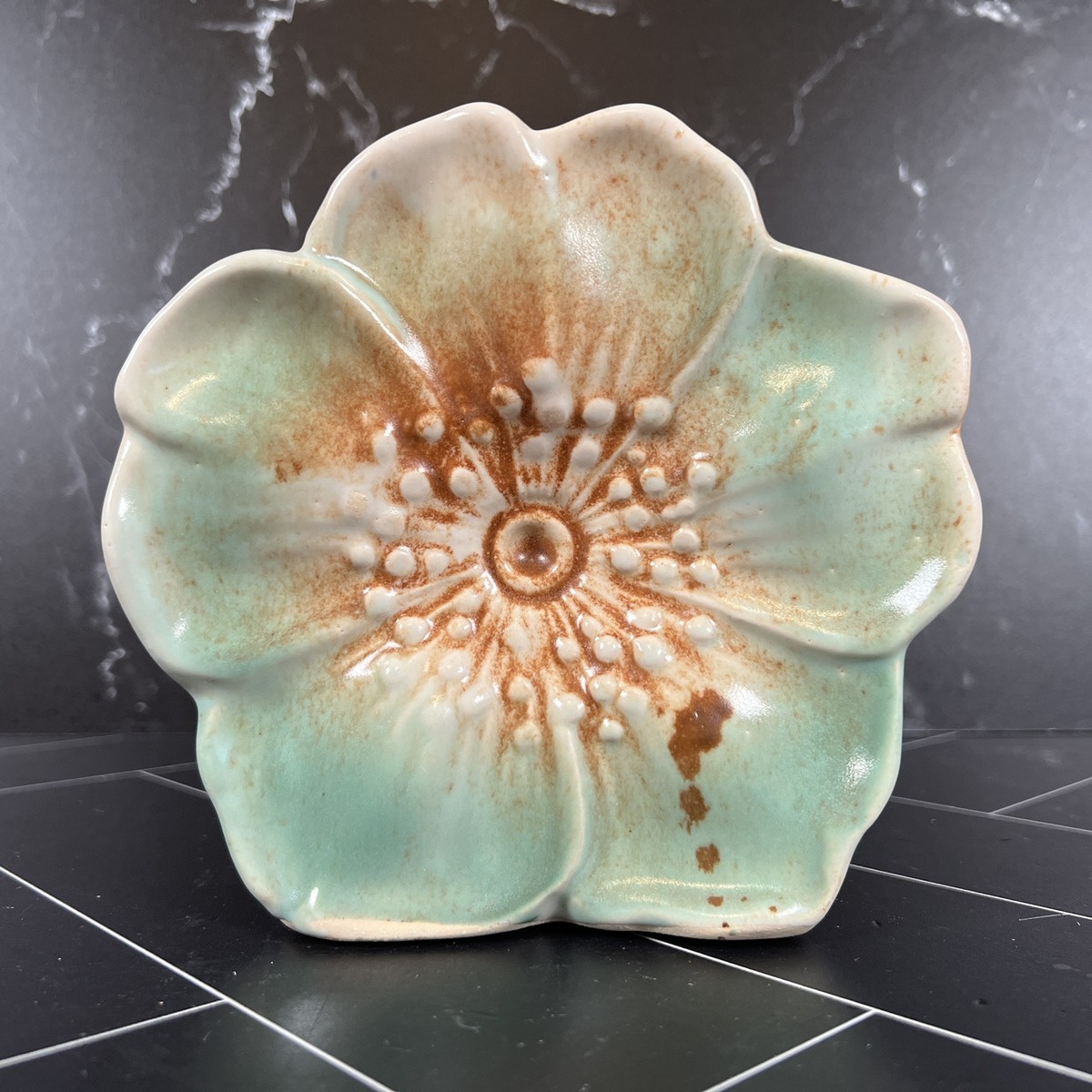 Vintage 1940s McCoy Pottery Green Brown Dogwood Flower Blossom