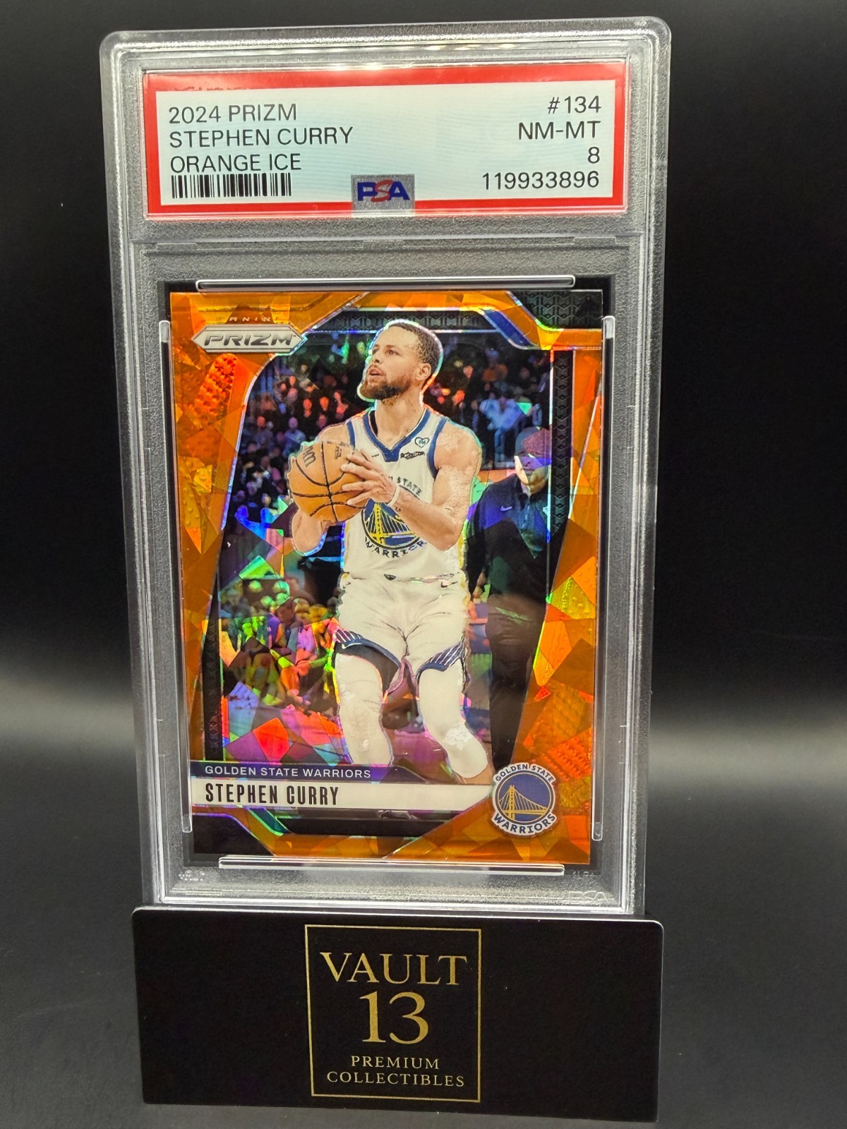 Stephen Curry 2024-25 Panini Prizm Orange Ice #134 PSA 8