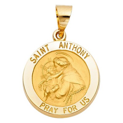 14k Yellow Gold Saint Anthony Pray For Us Medal Pendant Rosary Blessings Charm