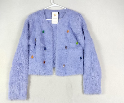 Beulah Style Gummy Bear Sweater Cardigan Womens One Size Purple Fuzzy Cropped