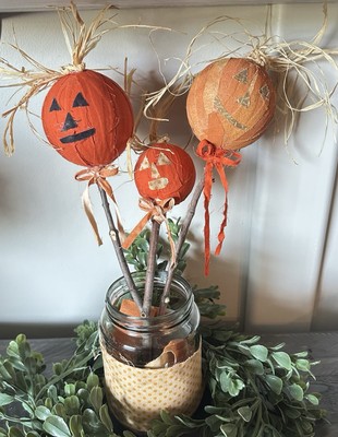 Pumpkin Jack-O'-Lantern Pokes Decor Primitive Folk Art Set 3 Fall Halloween