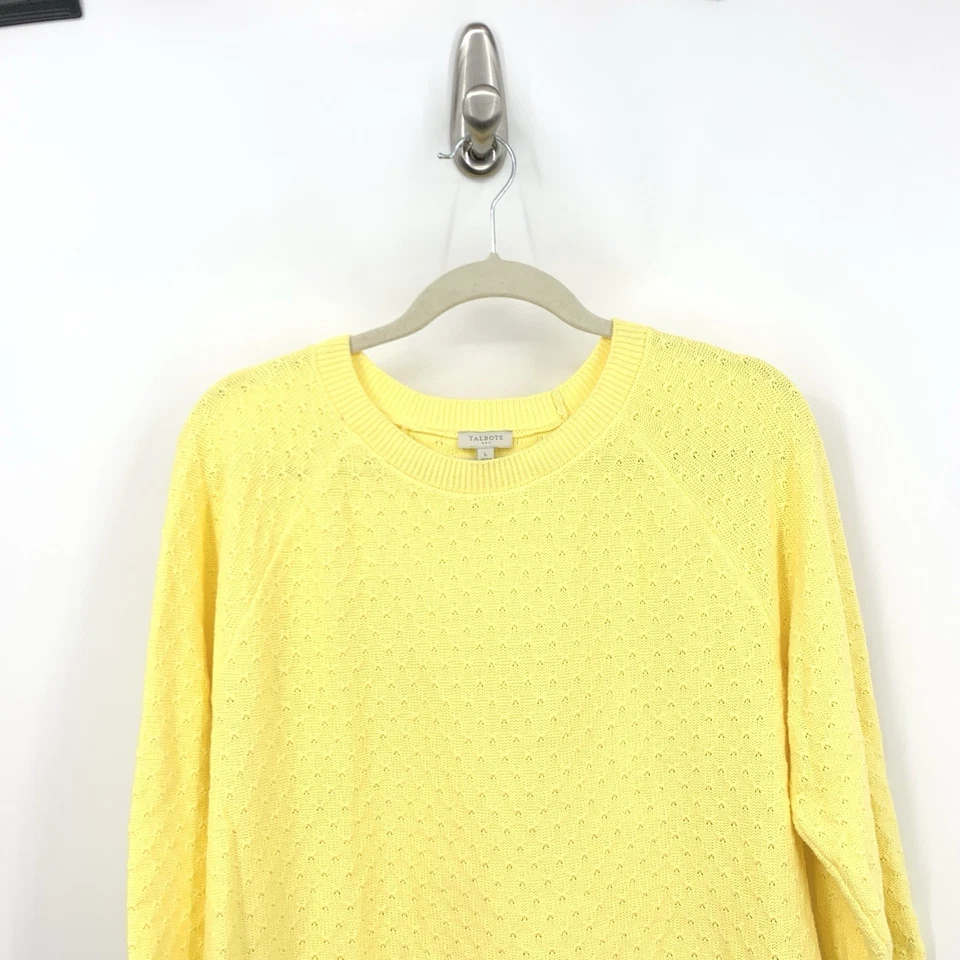 Talbots Women Size Large Sweater Yellow Eyelet Pullover Top 3/4 Sleeve Cotton - Image 2 of 4