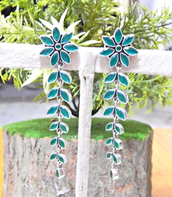 Natural green onyx Flower Earring in 925 Sterling Silver Wedding Earring gift