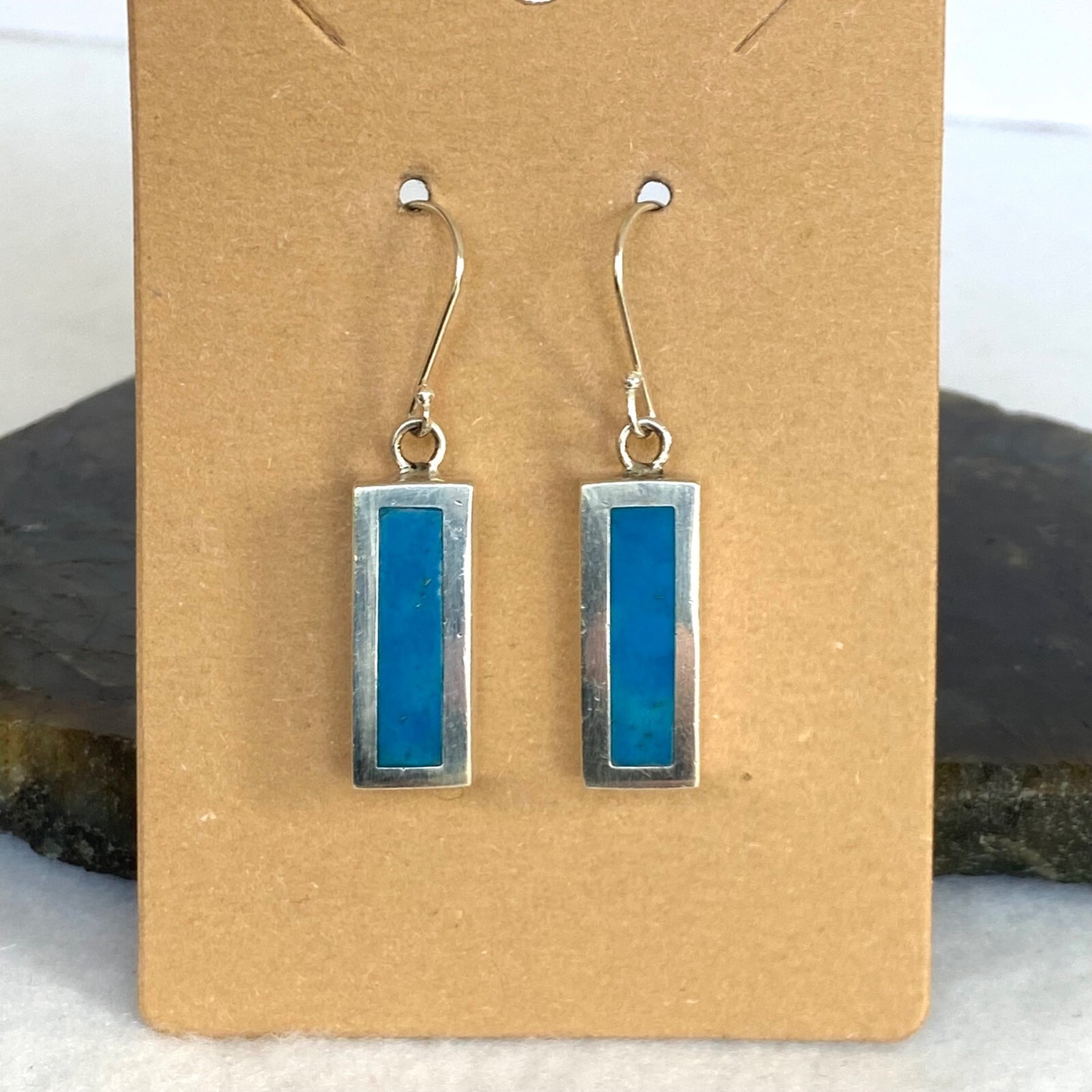 Sterling Silver 925 1.64" Rectangular Simulated T… - image 22