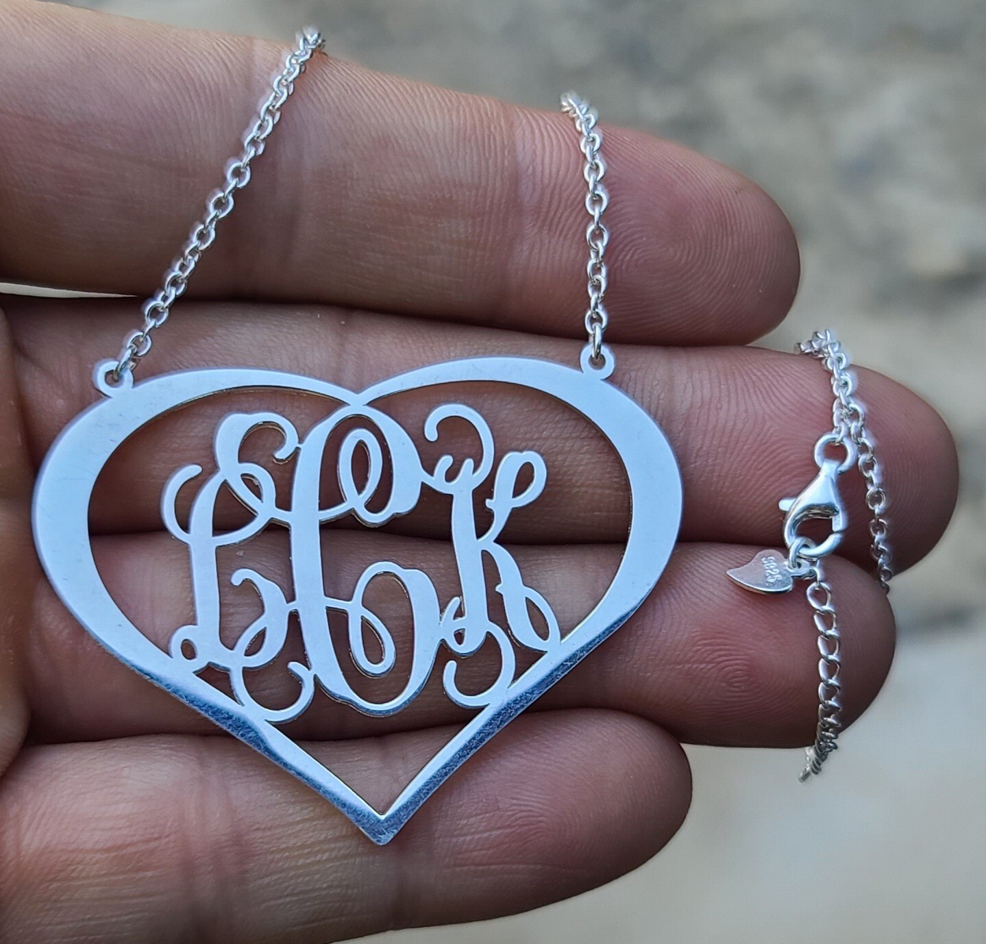 Sterling 925 Solid Silver Large Heart Pendant Rol… - image 10