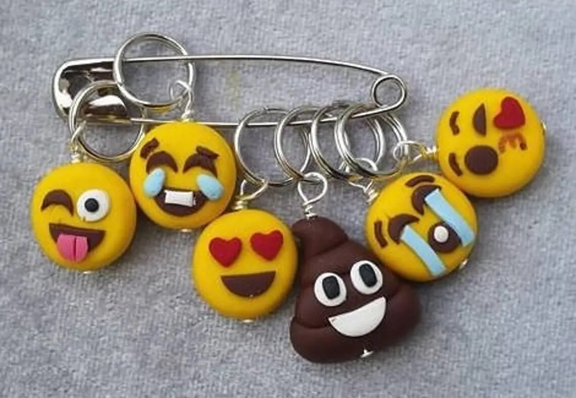 Emoji Stitch Markers for Knitting & Crochet - Set of 6 Colorful Wool Needle Tools-image