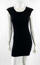 Express Sweater Dress Small Black Bodycon Studded Shoulder Mini Stretch Womens