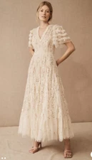 NEEDLE & THREAD Florentina Ankle Gown Dress Floral Lace Embroidered Ruffle 2