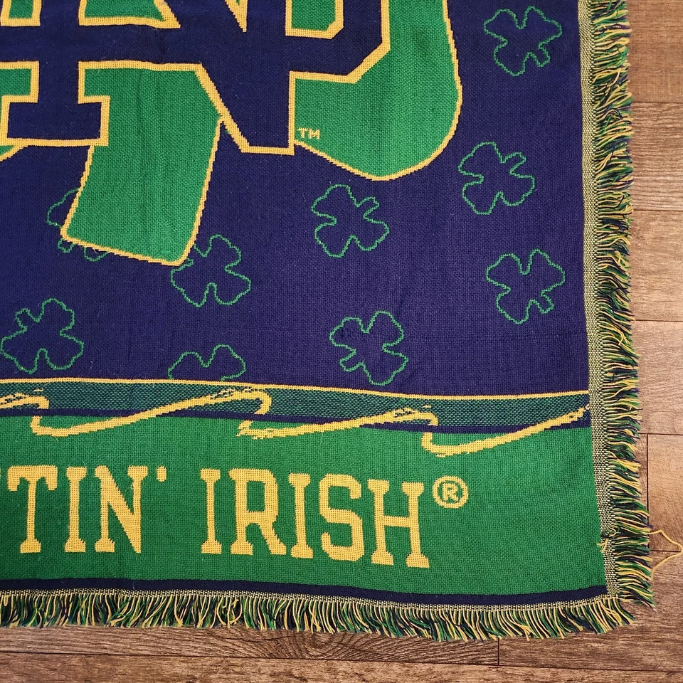 Vintage Notre Dame Fighting Irish Woven Throw Tapestry Blanket 60”x43” Decore   - Image 2 of 4
