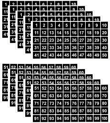 AIEX 10 Sheets Number Stickers 5 Sets of 1-100 Vinyl Square Number Sticker Water