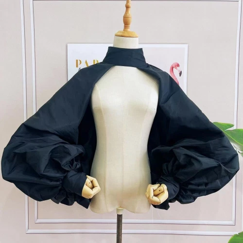 Chaqueta Naranja Dorado Mangas Hinchadas Capa Mantón Corto Cuello Alto Moda Accesorios - Imagen 19 de 22