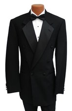 40R Classic Black 100 Wool Double Breasted Tuxedo Jacket Formals Wedding Cheap