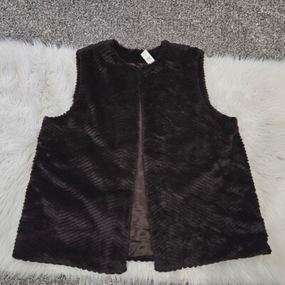 TALBOTS WOMENS 2X $149 BROWN FAUX FUR VEST