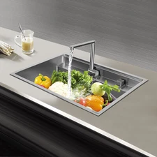 Handmade Stainless Steel Single Bowl Undermount Kitchen Sink W/ Faucet 26.7 IN
